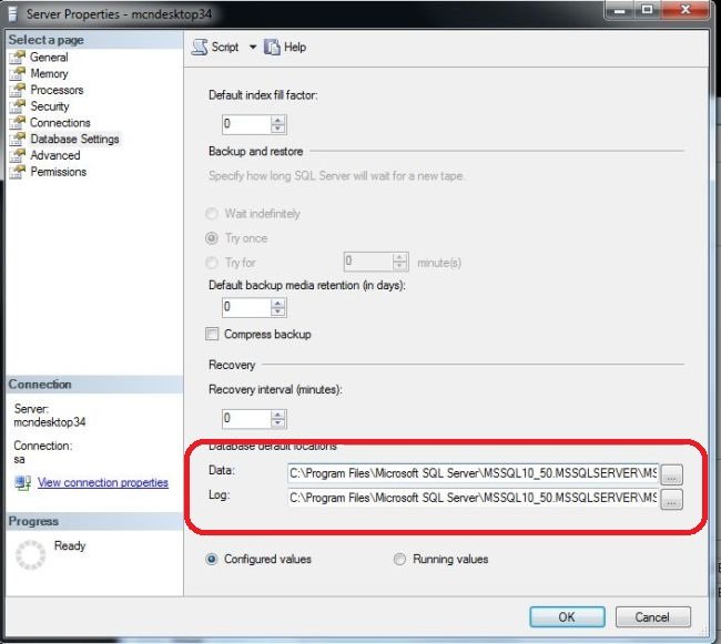 Change the Default Location of SQL Log Files in SQL Server 2008